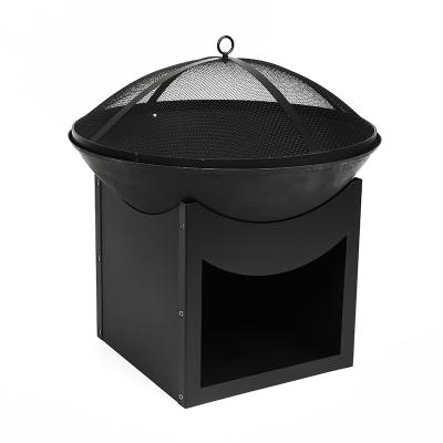 China Hot Sale Garden Mesh Lid Fire Pit Stocked Backyard Cast Iron Outdoor Fire Bowl With Hook Fire Place for sale