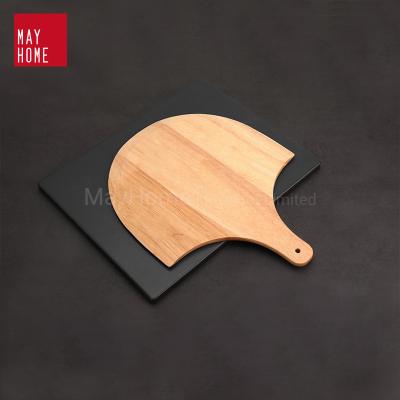 China Easily Cleaned Cordierite Stone And Wood Peel Pizza Set With Two Pcs For Home Use for sale