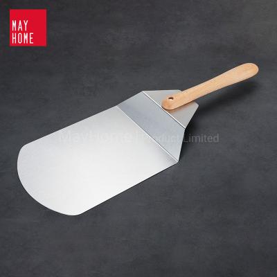 China Easily Cleaned BBQ Stainless Steel Pizza Spatula With Foldable Wooden Handle Pizza Skin for sale