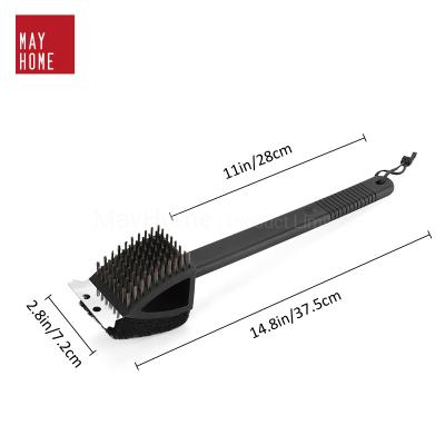 China Easily Cleaned Stainless Steel Grill Cleaning Brush With Long Scraper Handle BBQ Brush for sale