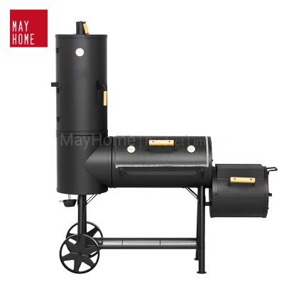 China SLarge Easily Cleaned Cooking Area BBQ Smoker With Cart Barrel Offset Charcoal BBQ Grill Smoker for sale