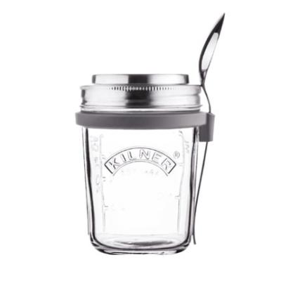 China PORTABLE UK Glass Airtight Glass Airtight Oatmeal Breakfast Yogurt Jar Vegetable Kilner Salad with Spoon Portable Food Glass Jar for sale