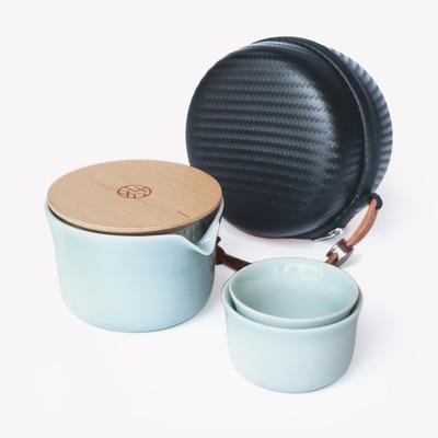 China Portable Stored Chinese Style Ceramic Tea Set Travel Kungfu Teapot Set For Christmas Gift Sky Cyan for sale