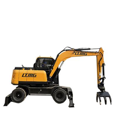 China Garment Shops LTMG Brand Excavator Machinery 8000 Kg 8 Ton Wheel Excavator Excavator Wood Cutting Grapple Rotating Wood Clamp for sale