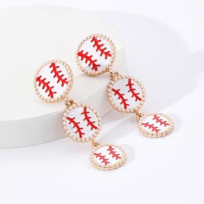 China 2022 TRENDY Baseball Earrings Round Alloy Drop Oil Pearl Baseball Earrings Made Of Different Specifications for sale