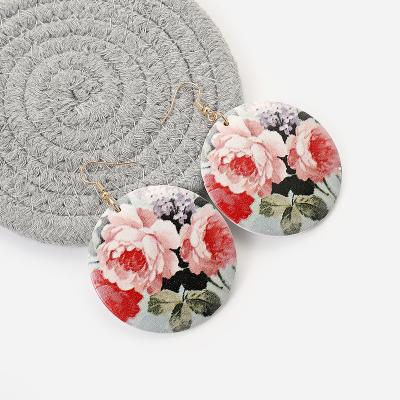 China European and American fashion jewelry best-selling round flower earrings and wooden earrings for sale