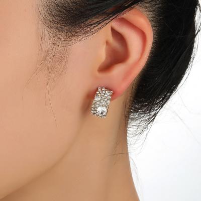 China New 925 TRENDY C-Shaped Earrings Crystal White Rhinestone Stud Earrings Needle Alloy Antique for sale