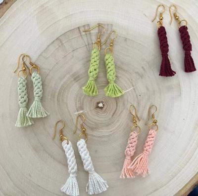 China TRENDY Boho Hand Braided Tassel Earrings Women's Cotton String Cylindrical Drop Earrings for sale