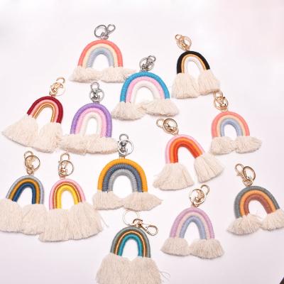 China Color Handmade Rainbow Promotion Gift Boho Earrings Cotton Yarn Bag Wool Key Hanging Accessories Hanging Key Tassel for sale