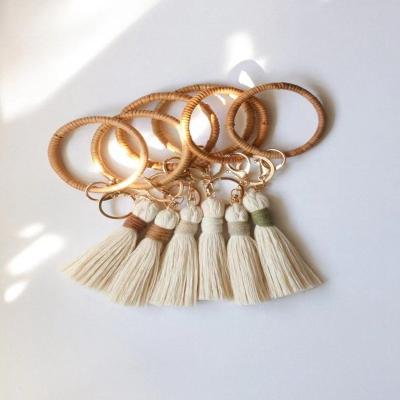 China Gift/Party New Arrival Rattan Weave Bracelet Fashion Car Holder Wristband Key Chain Key Ring For Women for sale