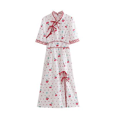 China Cheongsam Dress Summer Fashion Women Cheongsam Dress Women Cheongsam Dress Cherries Printed Qipao Dress for sale