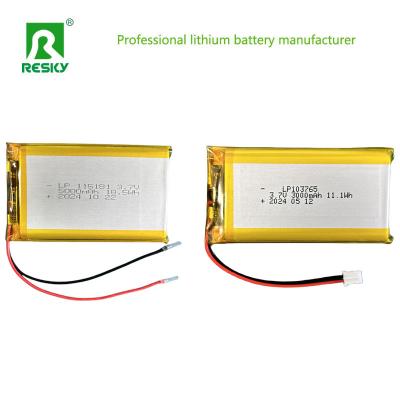 China Solar Lithium Polymer Battery Cell 103765 3.7V 7.4V 3000mAh 11.1wh With Jst Connector for sale