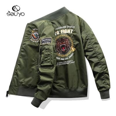 China Seuyo QUICK DRY Embroidery Oversized Men's Jacket Army Green Ma-1 Patched Coat Varsity Black Heavy Bomber Jacket For Spring for sale