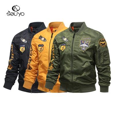 China Seuyo Ma-1 Bomber Jacket Men QUICK DRY Full Logo Jacket Coat Heavy Embroidered Military Training Jacket for sale