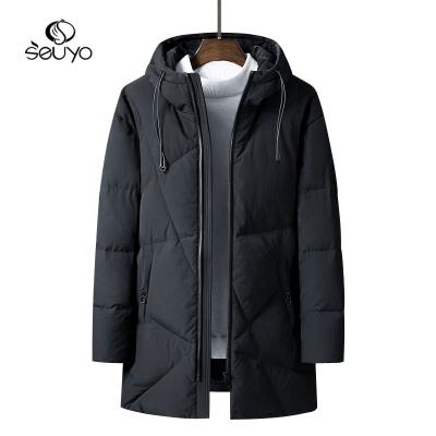 China Seuyo Mens QUICK DRY Factory Hooded Mid Length Down Stripper Jackets Fashion Warm White Duck Down Windbreaker Outfit for sale