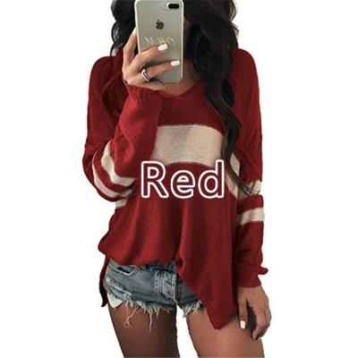 China Anti-Wrinkle Casual Style Women's Striped Long Sleeve Crewneck Color Block Pullover Sweater Tops for sale