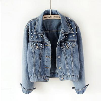 China 2020 Women's Denim Ulzzang Pearl Nail Spring Loose Top Coat Anti-Shrink Wish Women's Short Jacket New And Autumn Denim for sale