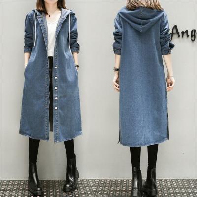 China Spring 2020 New Fashion Anti-Shrink Plus Size Women Fat Cowboy Coat Long Plus Hoodie Fat Long Ditch Denim Coat Women Medium for sale