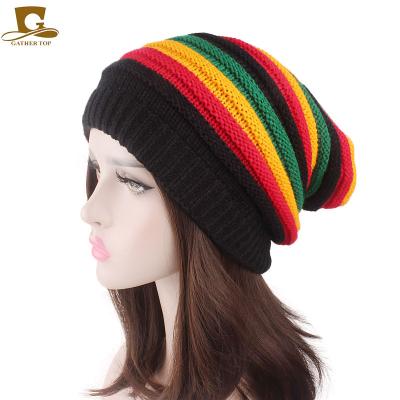 China breathable & 2020 Winter Wool Waterproof Hot Sale Color Stripe Black Yellow Green Red Pile Hat Knit Jamaican Hat Knitted Sweater Hat for sale