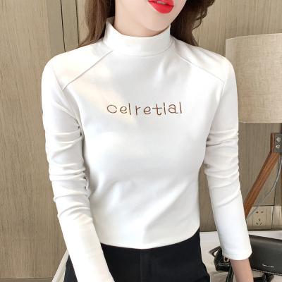 China 2020 autumn winter new version korean chic style thin anti-pilling slim collar the top bottoming shirt shows slim women long sleeve T-shirt for sale