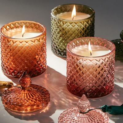 China Crystal Fragrances Custom Designed Handmade Luxury Natural Clear Glass Scented Candles With Glass Lid for sale