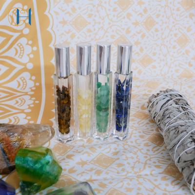 China Luxury Premium Waterproof Glass Crystal Glass Gemstone Roller Bottle Mini Personal Care for sale