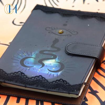 China High Quality Package Feature New Black Size Obsidian Snake Customized Leather Normal Pattern Crystal Diary Notebook for sale