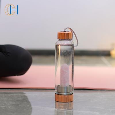 China Wholesale Viable Christmas Crystal Infused Rose Quartz Water Custom Glass Bottle With Gemstone for sale