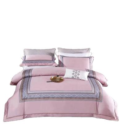 China Luxury royal soft high quality portable 4pcs bedding set, 100% 60S cotton, solid color with patchwork style for sale