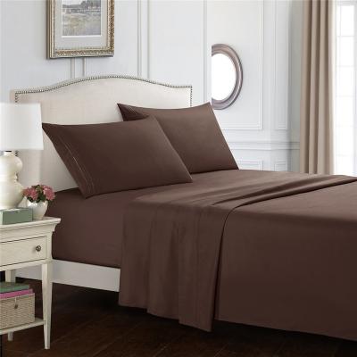 China Nondisposable Luxury High Quality Solid Color 4pcs Bed Sheet Set Embroidery, Dinner Soft Microfiber for sale