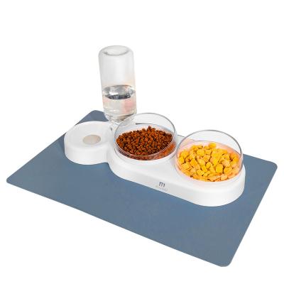 China Automatic Maker Triple Cat Wet And Dry Food Bowl Set With A Mat for sale