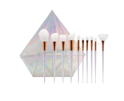 China Angular Blush Amazon Best Selling 10 PCs Colorful Rainbow Hair Makeup Set Brush with Laser Diamond Bag Wholesale Makeup Brushes for sale