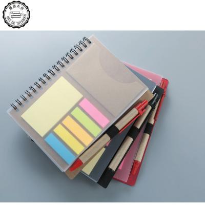 China Custom school and office spiral promotional gifts with pen sticky note cover spiral coil plastic notebook for sale