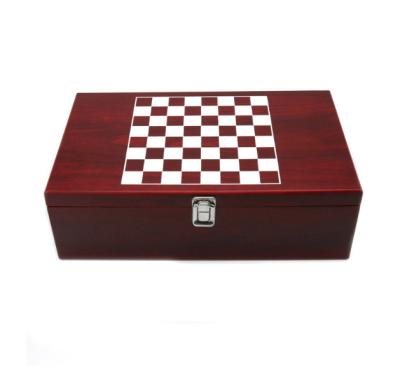 China Wholesale Handmade Luxury Custom Logo Wooden Wine Box For Two Bottles Packaging With Chess for sale