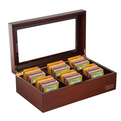 China New Design Wholesale Handmade Custom Logo Wooden Tea Box with 6 Compartments for sale