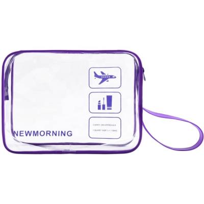 China TSA Approved Wholesale Custom Transparent Purple Makeup Pouches Travel Zipper PVC Cosmetic Bags For Women for sale