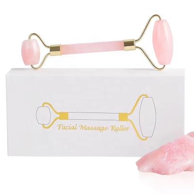 China Private Label Hot Sale Wholesale Beauty Facial Anti Aging Massage Rose Quartz Pink Jade Body Roller For Face for sale