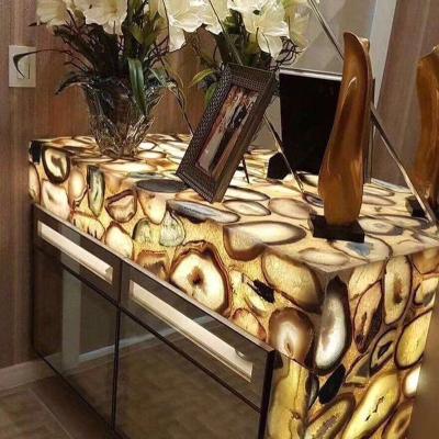 China Natural Agate Gemstone Agate Coffee Table Top Cafe Bar , Yellow Agate Stone Countertops for sale