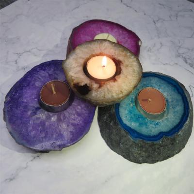 China Natural Europe Gem Stone Candlesticks Agate Candle Holder Decoration Furnishing for sale