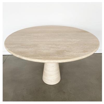 China Natural Stone Designer Pedestal Base Table En Marble Honed Beige Travertine Sitting Table Set 200cm Center Leg Large Round Dining Table for sale