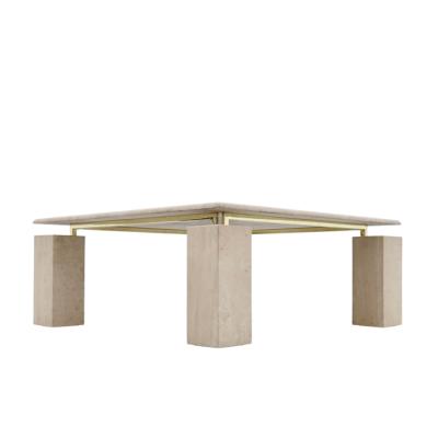 China Custom marble travertine coffee table square dining room 4 pillars legs living room center stone luxury custom made marble travertine for sale