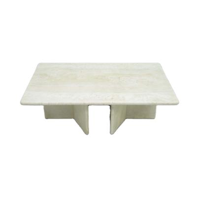 China New Custom Modern Home Furniture Beige Home Living Room Square Natural Stone Travertine Marble Tea Table In Coffee Table for sale