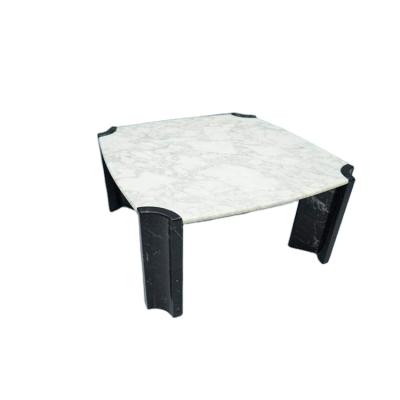 China Custom high grade italian white marble table top carved square marquina marble stone base 4 black legs luxury coffee table for sale