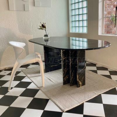 China Custom matte black marquina furniture natural china stone base dining room table natural marble dining table set for sale