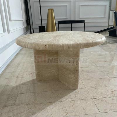 China Custom Nordic Modern Smart Living Room Furniture Design Beige Marble Travertine Round Side Tables For Modern Living Room for sale