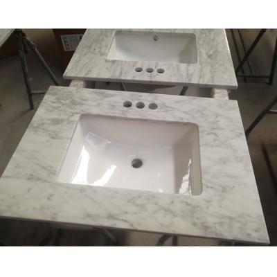 China Wholesale Individual Package Precut Calacatta Viola Modern Artificial Marble Vanity Top With Ceramic Sink for sale