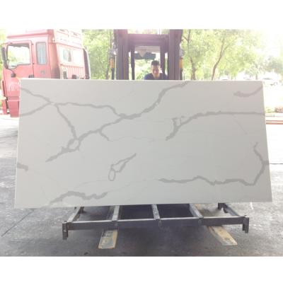 China Project Modern Precut Calacatta White Marble Apartment Pattern Looking Artificial White Quartz Slabs Stone Countertops, Vanity Tops for sale