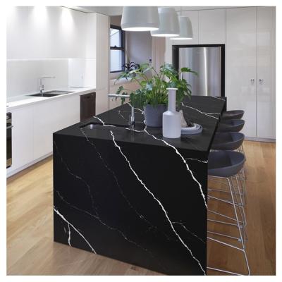 China Modern commercial project cutting quartz countertops black with white veins calacatta nero fabricated engineered stone quartz countertops for sale