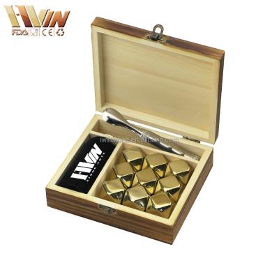 China Premium Disposable Gloden Whiskey Stones in Diamond Mold with Velvet Bag in Wooden Box as Christmas Gift for sale