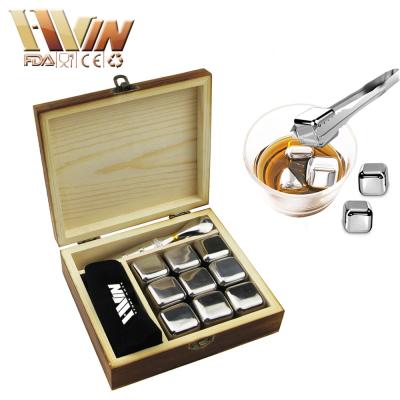 China Bar Accessories Wine Fridge Stainless Steel Whiskey Stones Disposable Ice Cube For Drinks With Tongs for sale